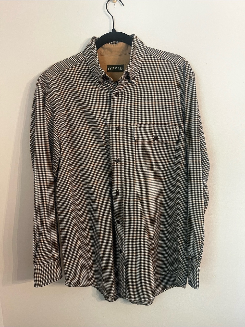 Orvis Brown Black and White Micro-Check Button-Down Shirt